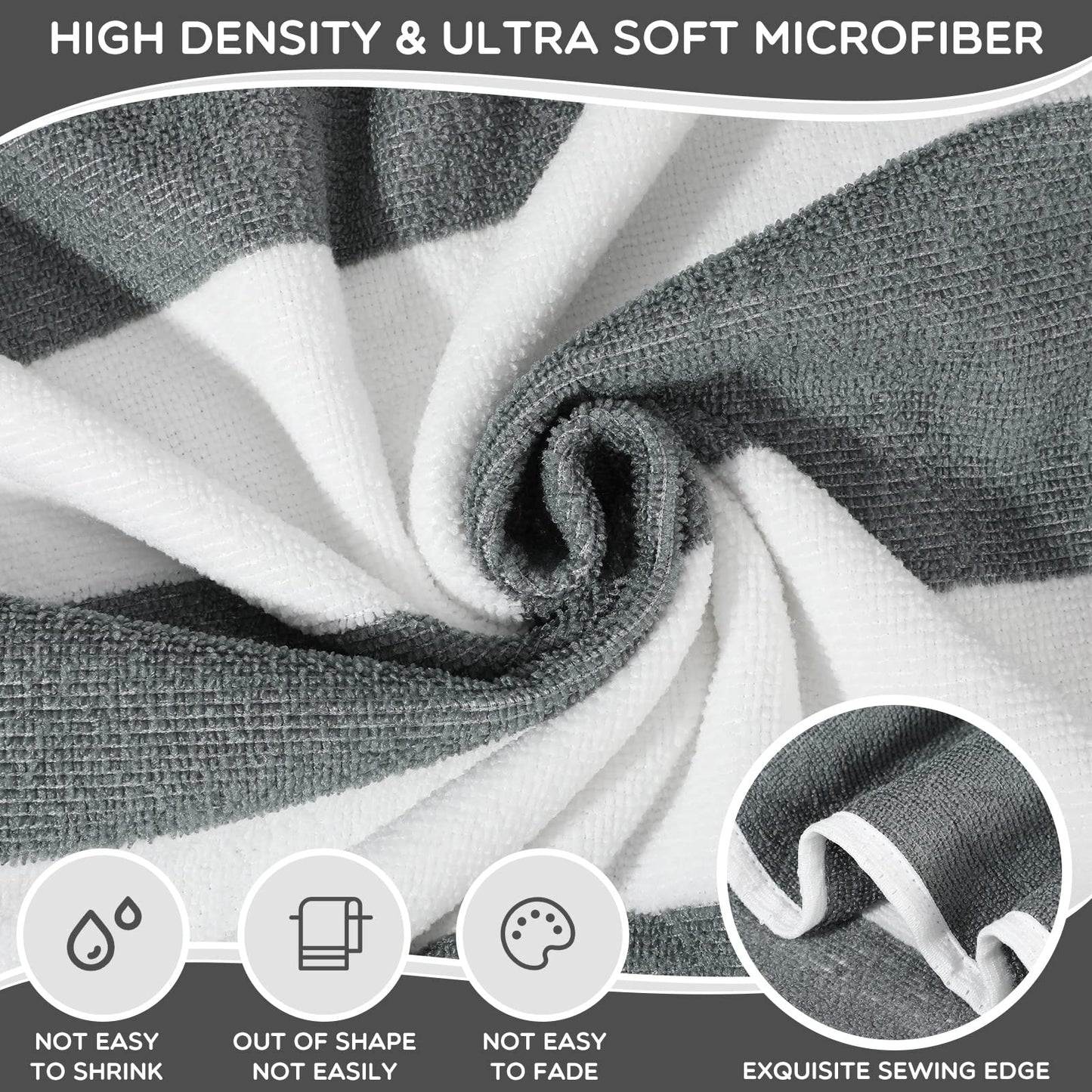 Tranqun 20 Pack Oversized Striped Beach Towels Bulk 30 x 70 Inch Quick Dry Large Beach Pool Towel Absorbent Soft Swim Towels Set for Beach Gym Hiking Pool Backpacking Bath Yoga White Grey