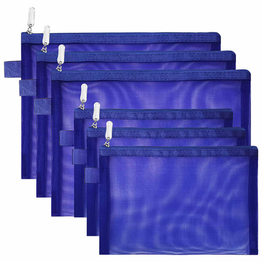 Topfinder Clear Cosmetic Bags Zip Makeup Mesh Bags Pencil Case Pouch Travel Toiletry Kit Set Storage Case ((6A+5A)*3 Dark Blue)