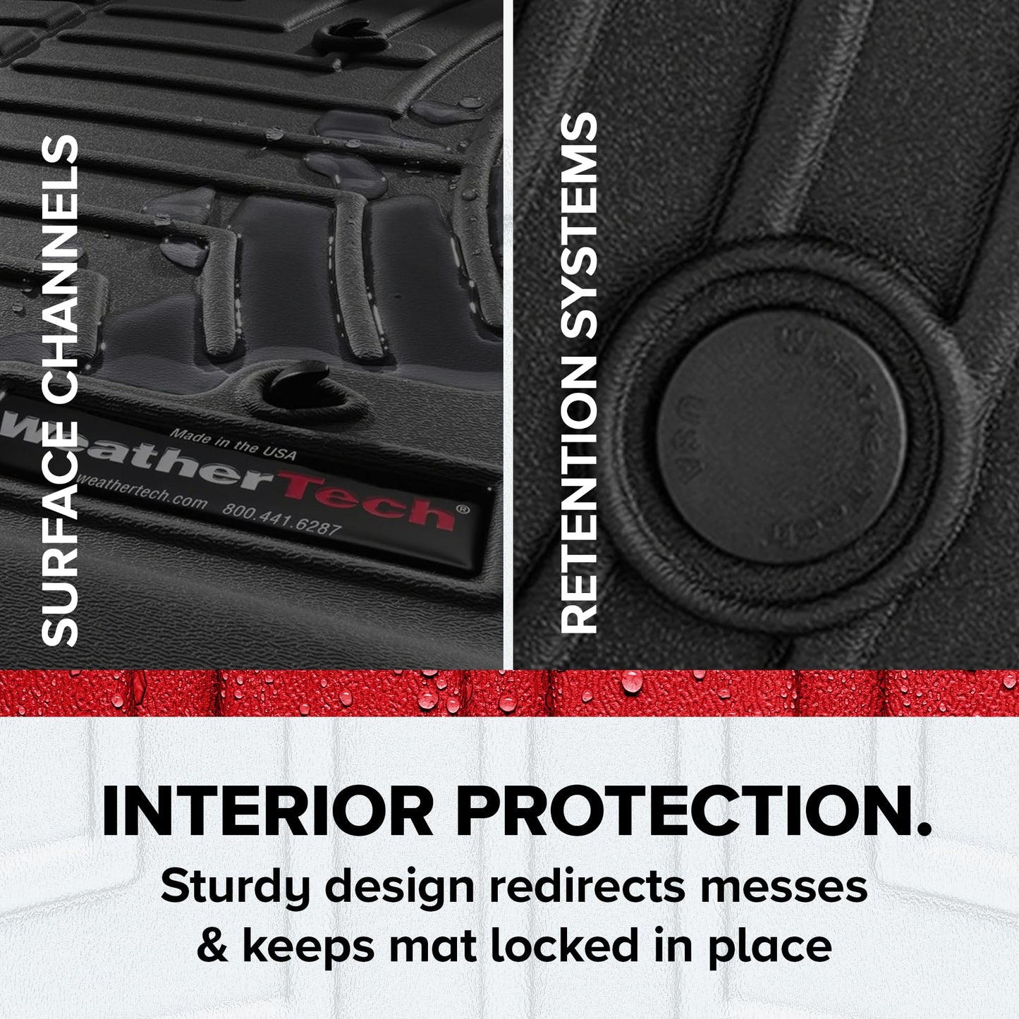 WeatherTech Custom Fit FloorLiners for Ford F-150 (SuperCrew, Bucket Seats), F-150 Lightning, F-150 Raptor - 1st & 2nd Row (44697-1-6) W/Fold Flat Storage, Black