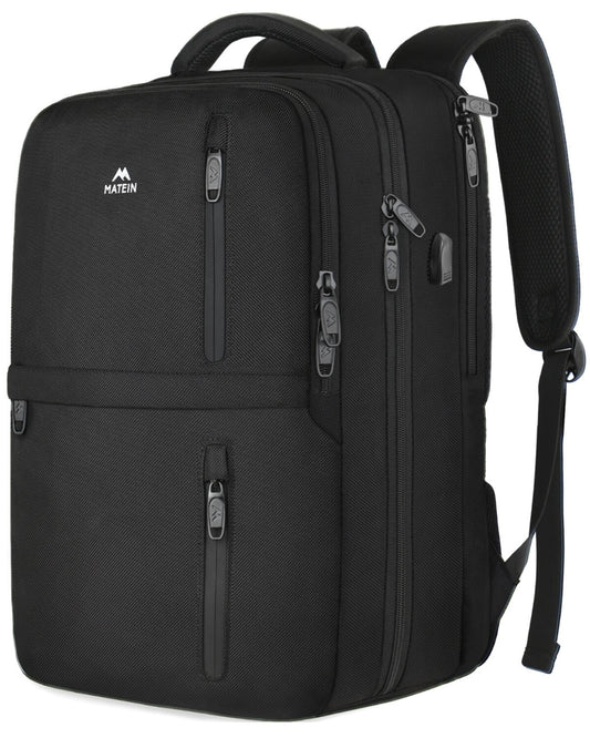 MATEIN Carry on Backpack, Flight Approved Travel Backpack with USB Port, TSA Personal Item Travel Bag fits 17" Laptop, Large Water Resistant Luggage Overnight Weekender Bag for Men & Women, Black