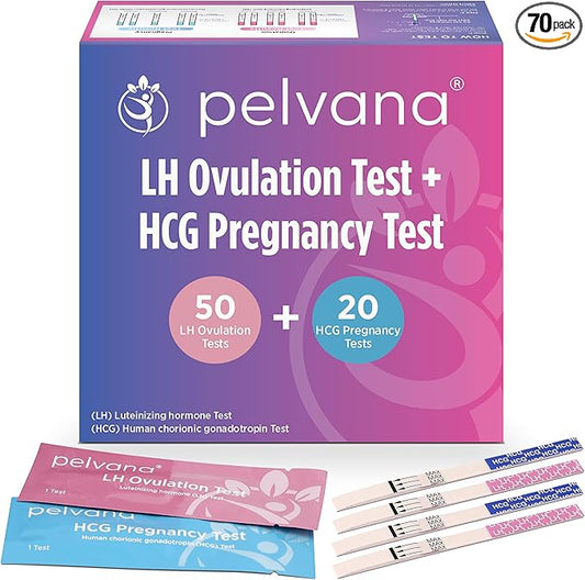 Pelvana 70 Ovulation and Pregnancy Test Strips Combo Kit - 50 LH Ovulation Test Strips + 20 HCG Pregnancy Tests - Identify Your Peak Fertility Days - Ideal for Women Trying to Get Pregnant Naturally