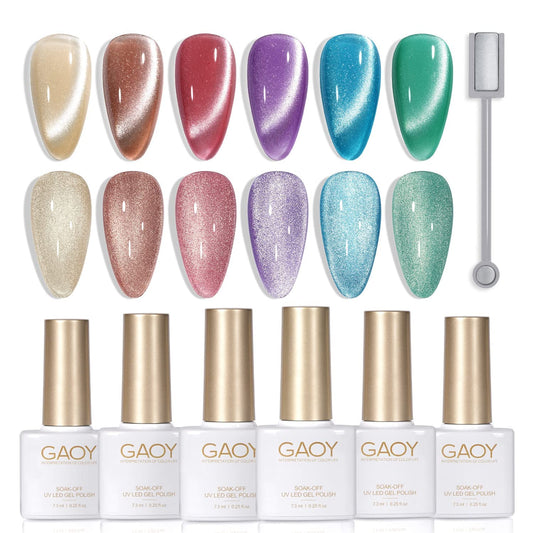 GAOY Glitter Galaxy Cat Eye Gel Nail Polish Set with Magnet for Holographic Cat Eye, Salon Gel Manicure and Nail Art DIY at Home, Gift for Women