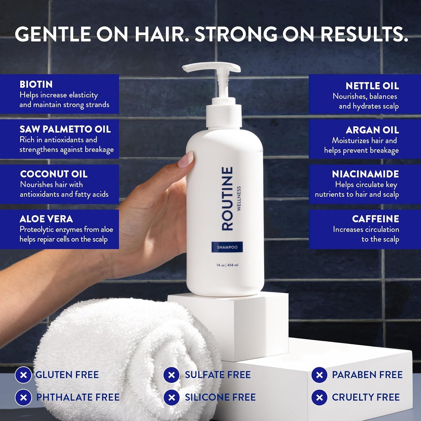 Routine Wellness Anti-Thinning Shampoo for Thinning Hair - Biotin DHT Blocker Women & Men - Color Safe Shampoo for Hair Loss & Healthy Hair - Jasmine & Orange Blossom 14oz
