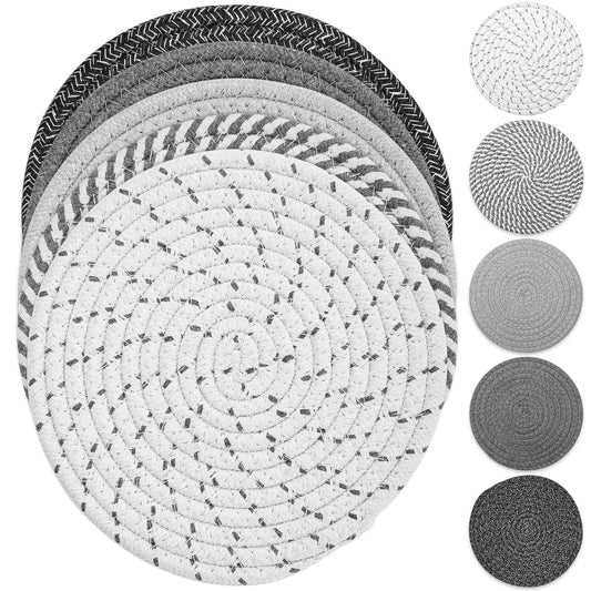 Tidponra Trivet Mats Set for Hot Dishes, 5 Heat Resistant Pot Holders Kitchen Counter, Table, Home Essentials, Anti Stain Hot Pads Plate Mats for Hot pots and Pans, 7 Inches