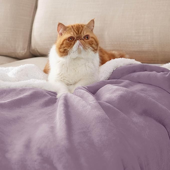 Bedsure Sherpa Fleece Throw Blanket for Couch - Thick and Warm, Soft Fuzzy Plush Throw Blanket for Winter, Sea Fog Purple, 50x60 Inches