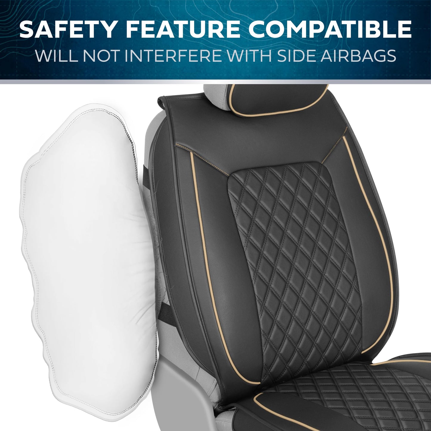 MotorBox Prestige Faux Leather Seat Covers Full Set – Semi-Universal Fit for Cars, Trucks & SUVs – Napa Style 2 Front Seat Covers + Rear Bench – Durable Interior Protector, Easy Install