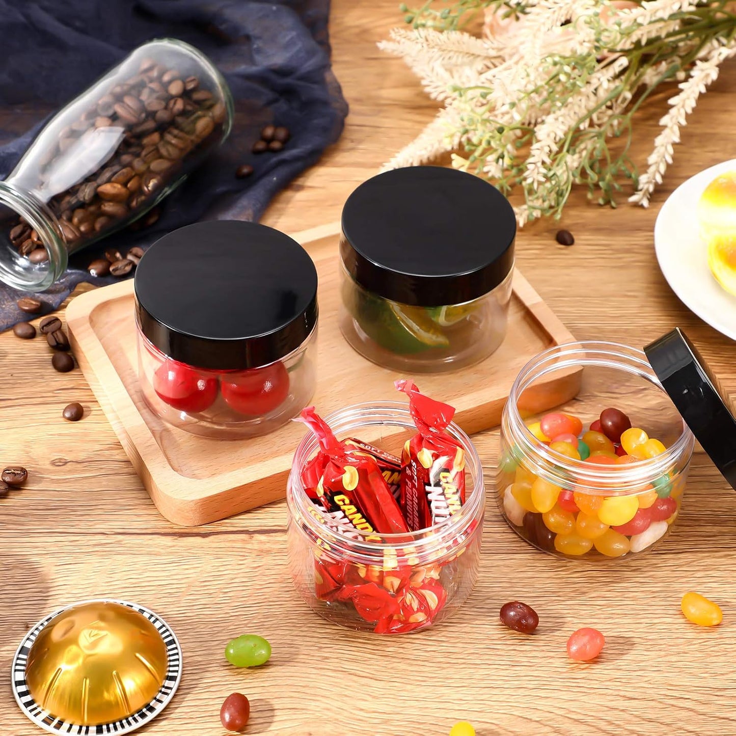 SATINIOR 36 Pieces 1 oz Plastic Jars with Lids Wide Mouth Airtight Reusable Container Acrylic Cosmetic Small Jars for Lotions Ointments Travel Toiletries Creams Make up Storage(Black)