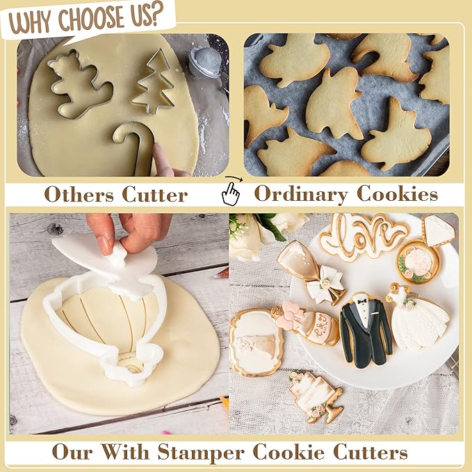 Flycalf Love Cookie Cutter with Plunger Stamps Baking Dough Tools Wedding Cake Shapes PLA Cutter Molds for Birdesmaid Party 4" Kitchen Supplies