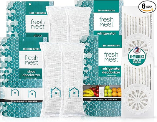 Deodorizer Bundle: Refrigerator Odor Eliminator with Zeolites (2 Pack) – Outshines Baking Soda, Charcoal & Shoe Deodorizer with Zeolites (2 Pack) for Shoes, Gym Bags, Closets, Pet Areas