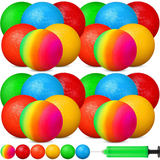 Vinsot 12 Pack 8.5 Inch Playground Balls Kickball Bulk, Bouncy Balls for Kids Inflatable Bouncing Handball with Hand Pump for Indoor Outdoor Games (Mixed Color)