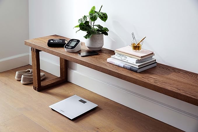 OMRON Digital Scale with Bluetooth Connectivity (SC -150) - 330 lb Weight Capacity - Use with Free OMRON Connect App - Light Gray