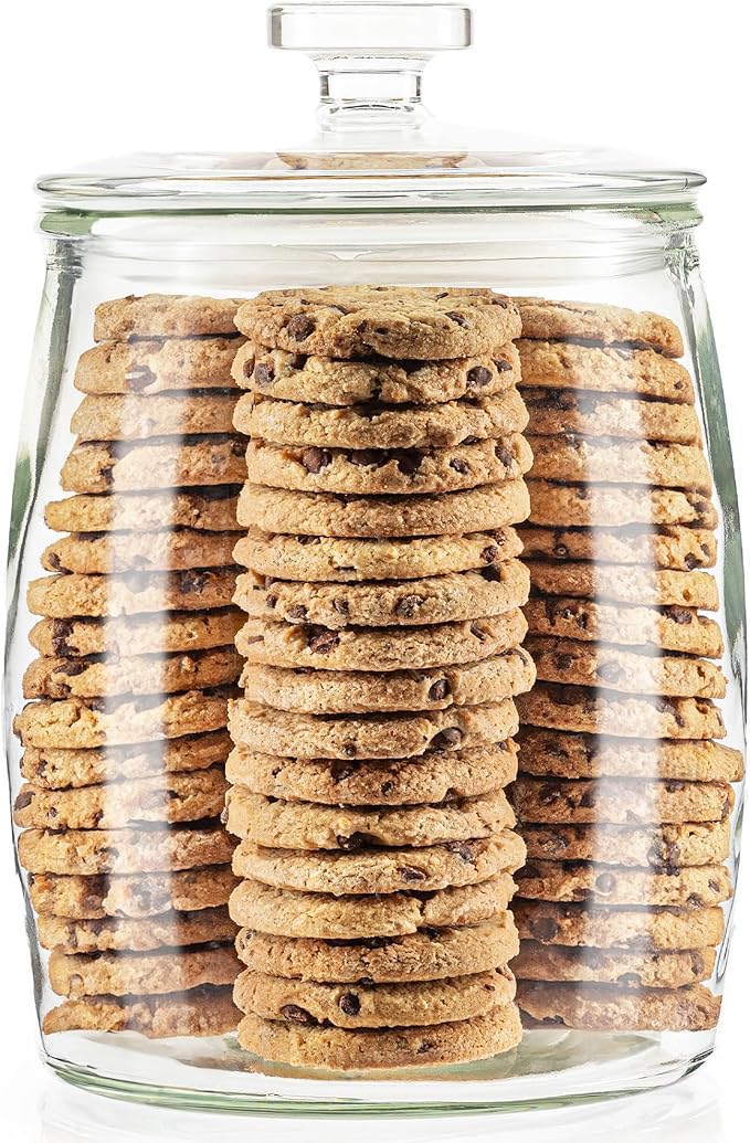 kitchentoolz 1 Gallon Glass Cookie Jar with Lid – Set of 2 Large Glass Jars with Lids for Cookies, Candy, Flour, Sugar, Pet Treats – Clear Glass Canisters for Food Storage - Pack of 2