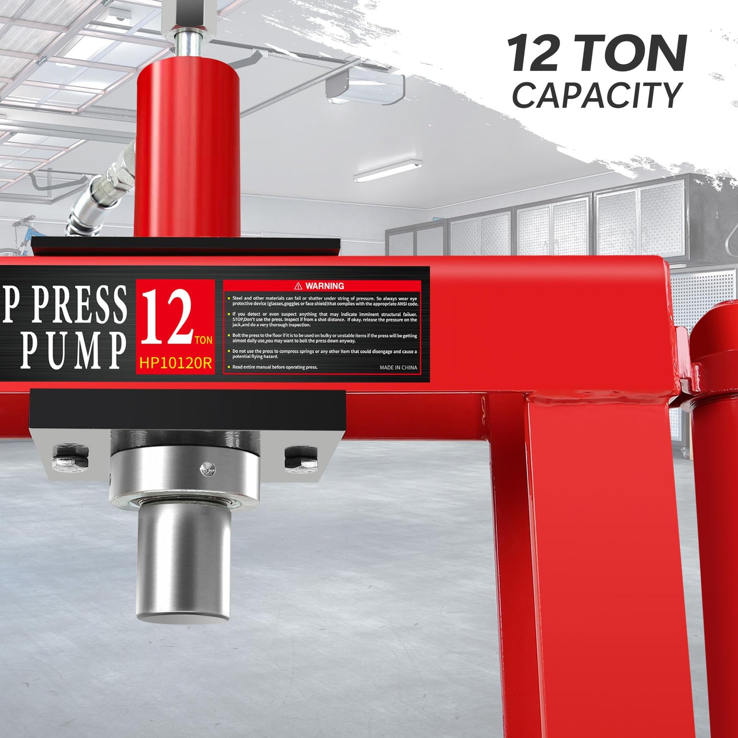 12 Ton Adjustable Benchtop Hydraulic Shop Press Metalworking Garage Workshop Tool w/Stamping Plates & Pressure Gauge Manual Hand Pump Steel Frame Compact Heavy-Duty Pressing Tool