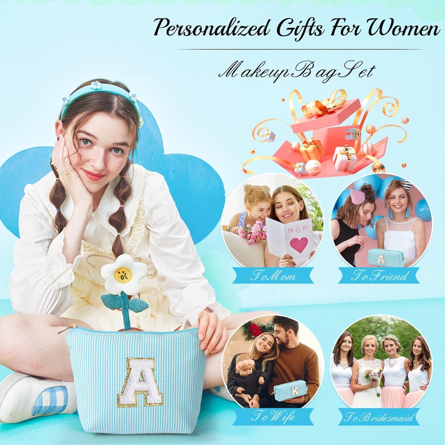 YOOLIFE Daughter Gifts Cosmetic Bag - Make Up Bag Travel Makeup Bag for Women - Personalized Bridesmaid Gifts - Letter Y