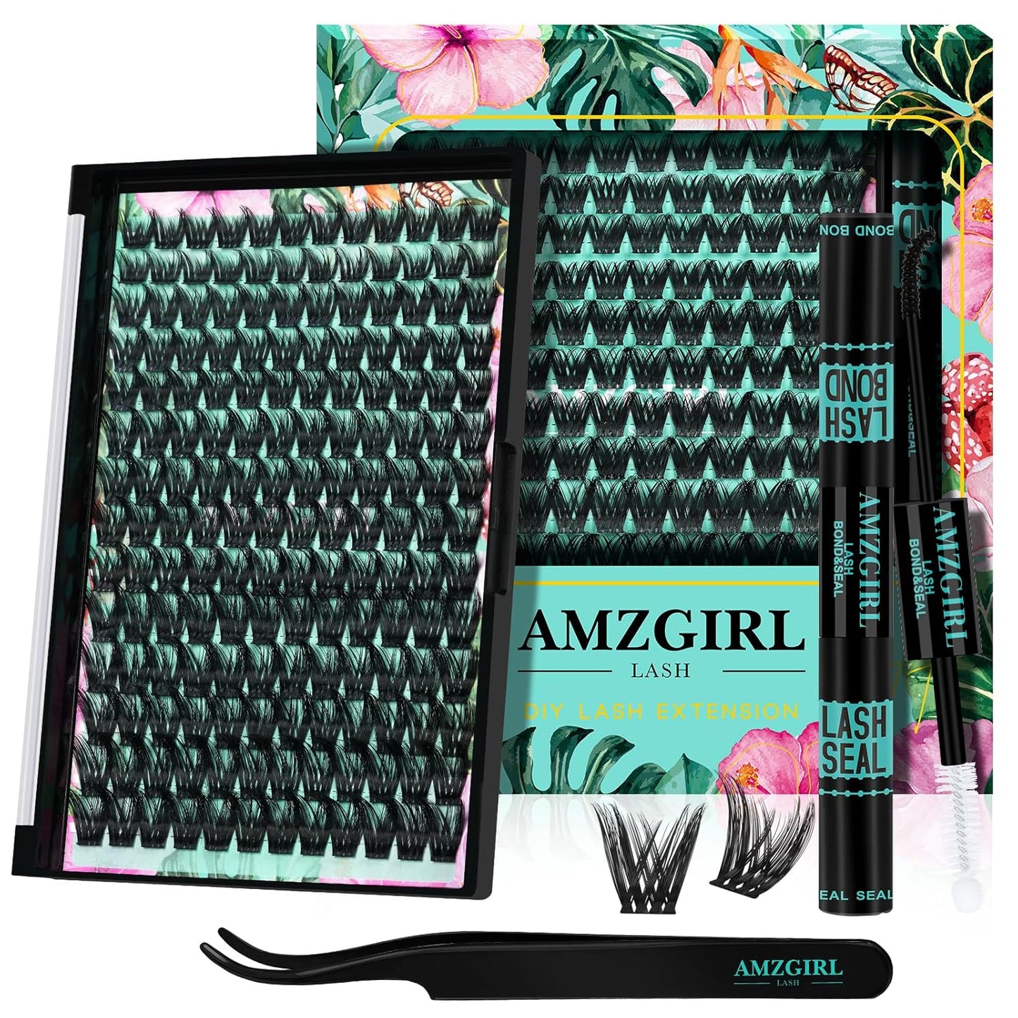 Lash Clusters Kit 168pcs Lash Extension Kit Cluster Lashes Natural Look with Lash Bond and Seal Waterproof, Lash Tweezer with Wet Look Ultra-Thin Band Lashes(Mallow-Kit,D-10-18mm)
