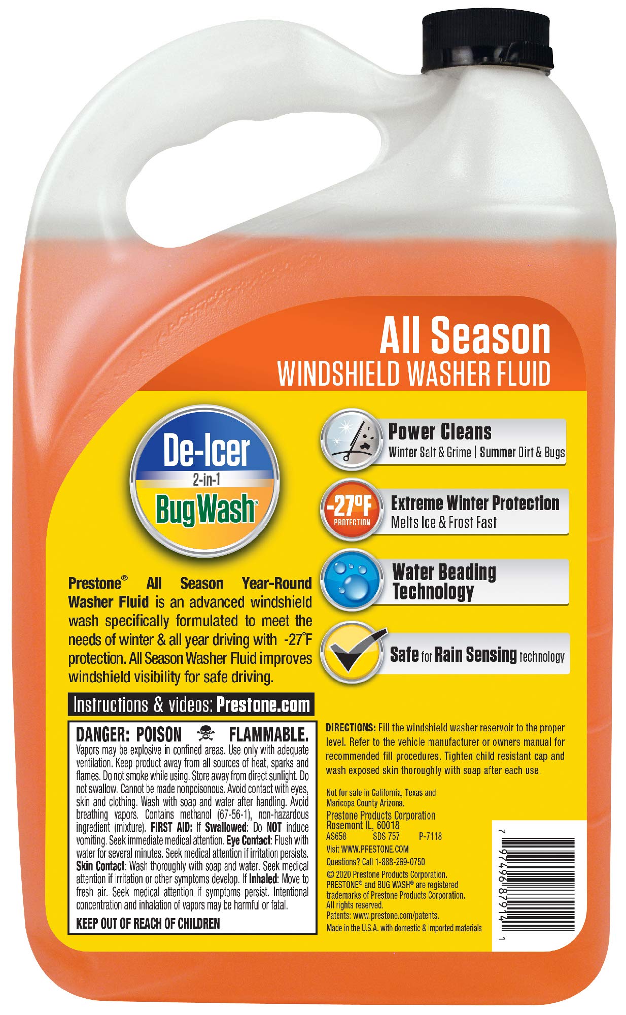 Prestone AS658 Deluxe 2-in-1 Windshield Washer Fluid, 1 Gallon