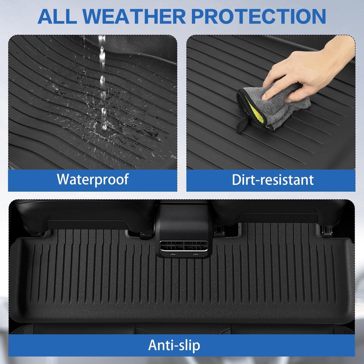 Weize Floor Mats for Tesla Model Y Juniper 2025 2026 5-Seat, All Weather Non-Slip Front Rear Cargo Liner Second Row Seat Back Mats Trunk Mats Interior Accessories, 9 PCS Full Set