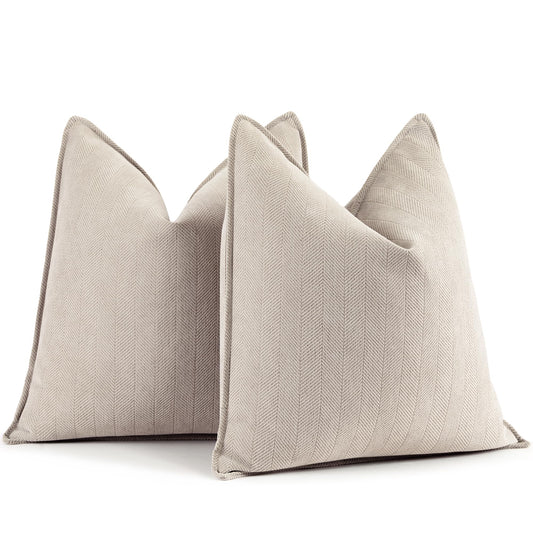 ZWJD Beige Pillow Covers 24x24 Set of 2 Chenille Throw Pillow Covers with Elegant Design Soft and Luxurious Decorative Throw Pillows for Couch, Bed, and Home Decor