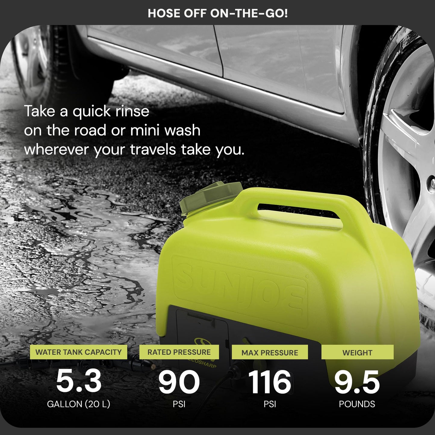 Sun Joe Cordless Portable Spray & Pressure Washer w/ Battery & Charger, 24V WA24C-LTE
