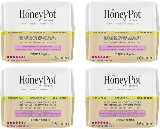 The Honey Pot Company - Incontinence Pads for Women - 64ct - Daytime Non-Herbal - Bladder Leak Control - Organic Cotton Cover & Ultra-Absorbent Pulp Core - FSA & HSA Eligible