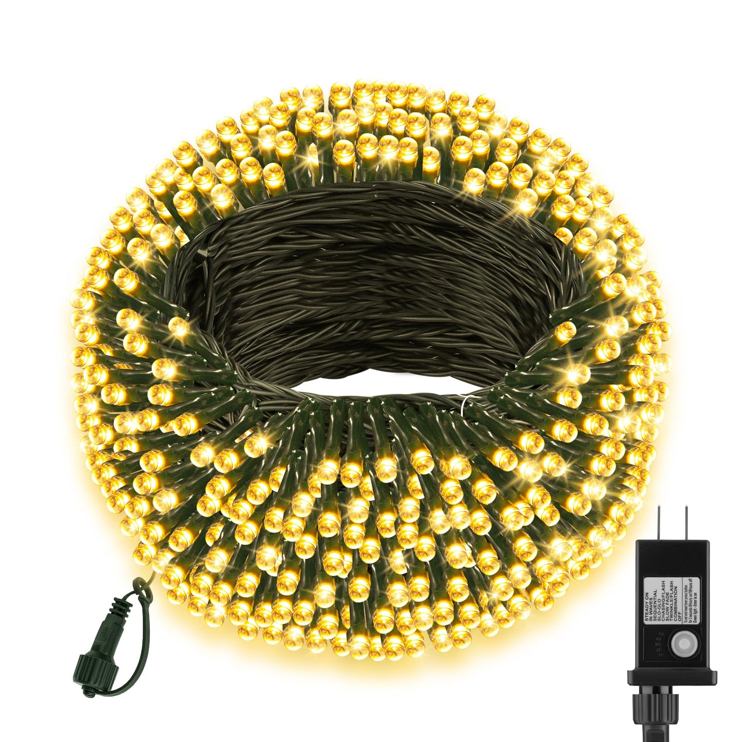 FairyGlim 100 LED Christmas String Lights, 33 FT Connectable Waterproof String Lights Green Wire with Timer Memory Function & 8 Modes, for Indoor Outdoor Xmas Trees Party Garden, WarmWhite