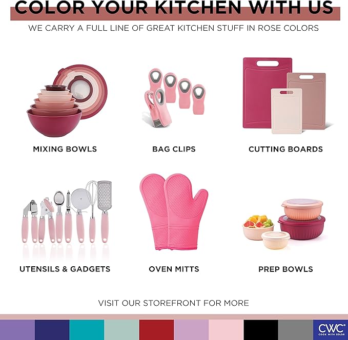 COOK WITH COLOR Prep Bowls with Lids- Wide and Deep Nesting Plastic Small Mixing Bowl Set with Lids, 12 Piece Set - Wide Bowls, Pink