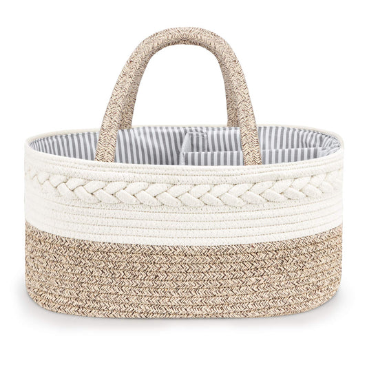 Maliton Baby Diaper Caddy Organizer, X-Large Cotton Rope, Rustic Style, Portable, 3 Compartments, A-Brown