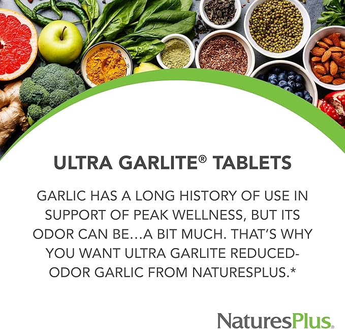 Natures Plus Ultra Garlite 1000 mg - 90 Tablets - Reduced-Odor Garlic - Nutritional Support for Free-Radical Defense & Immune Health - Sustained Release - 90 Servings