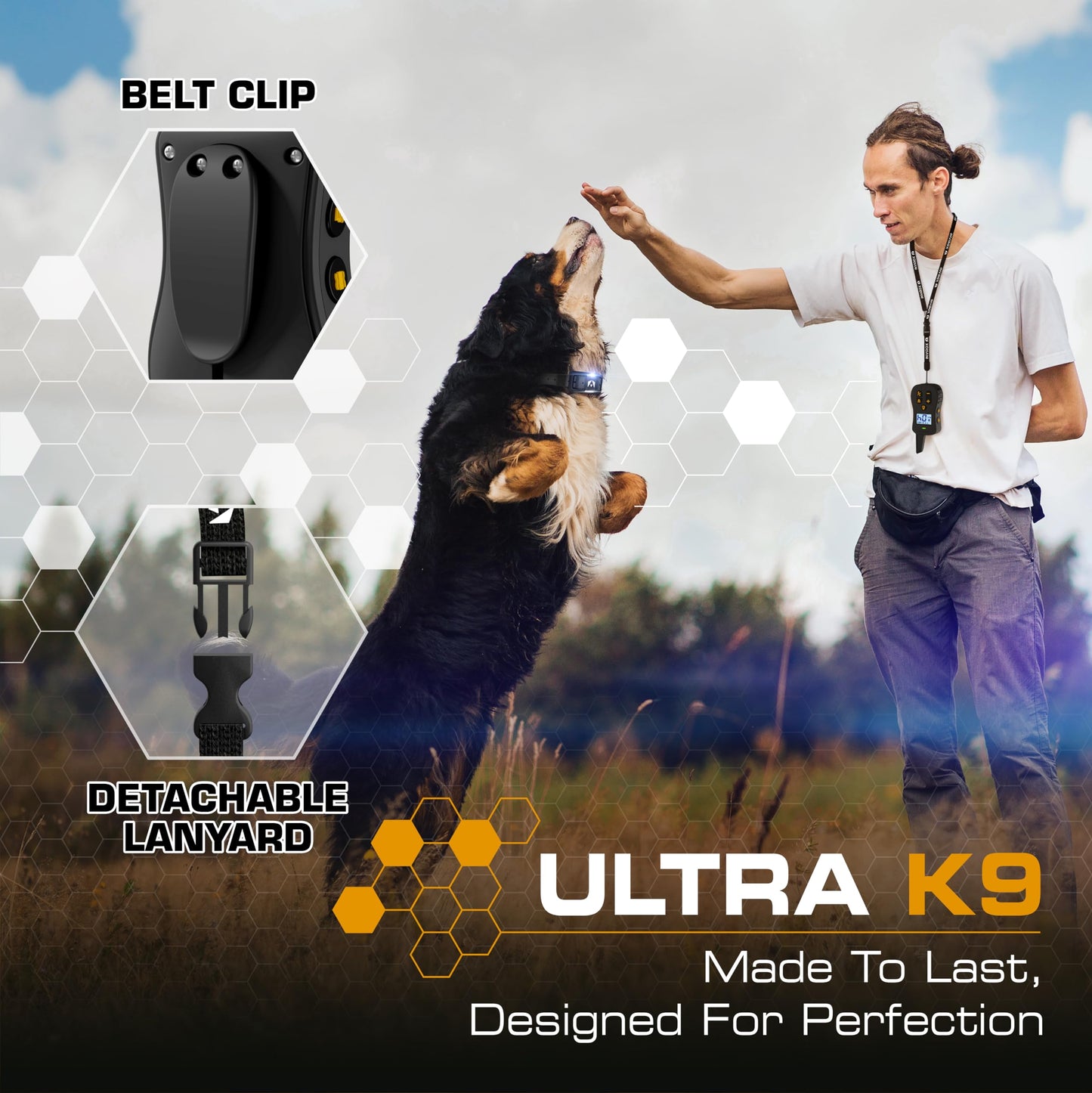 INVIROX Dog Shock Collar [Ultra K9] 124 Training Levels, 4 Powerful Modes with Night-Light and ¾ Mile Range 100% Safe Dog Training Collar for Large Dogs IP67 Waterproof (Black)
