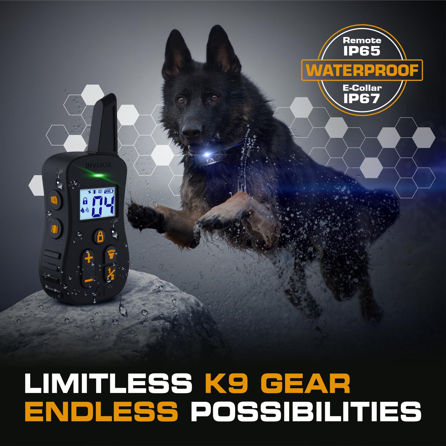 INVIROX Dog Shock Collar [Ultra K9] 124 Training Levels, 4 Powerful Modes with Night-Light and ¾ Mile Range 100% Safe Dog Training Collar for Large Dogs IP67 Waterproof (Black)