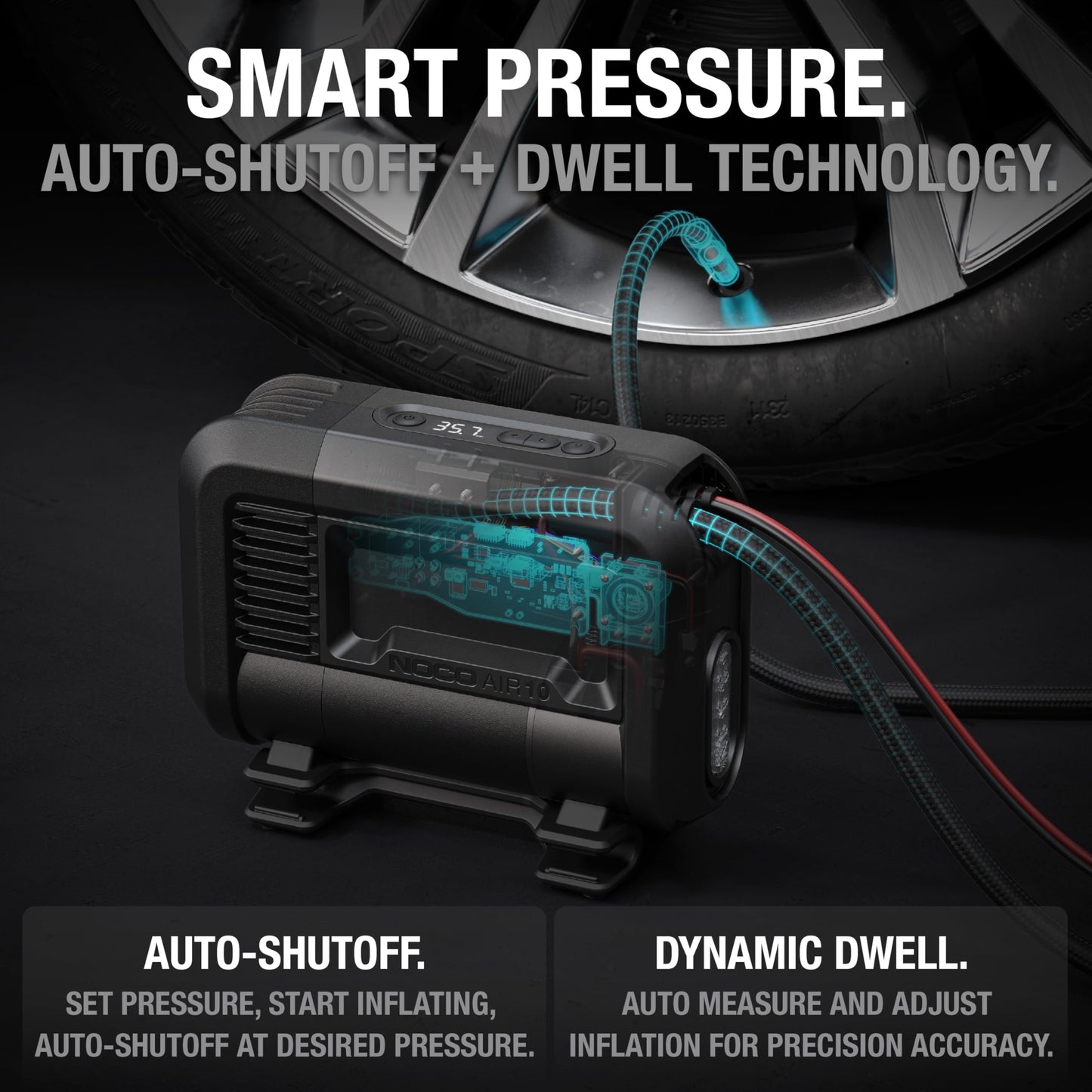 NOCO AIR10: UltraFast 10A Tire Inflator - 12V Portable Air Compressor Pump – 36 SLPM Airflow Inflates 0–40 PSI in 3.8 Minutes – Digital Gauge + Auto-Shutoff