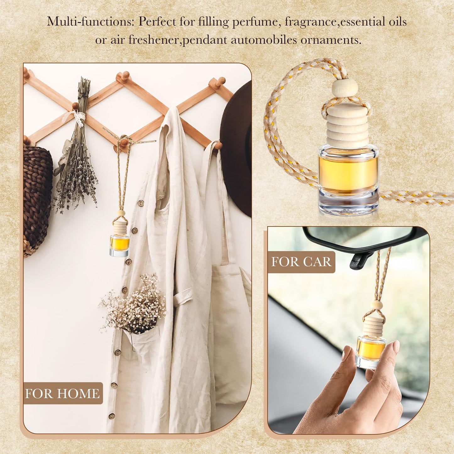 Zubebe 500 Pcs 8ml Hanging Car Air Freshener Diffuser Bottles Empty Bulk Cylindrical Clear Glass Perfume Refillable Aromatherapy Essential Oils Pendant For Auto Interior Ornaments Decoration