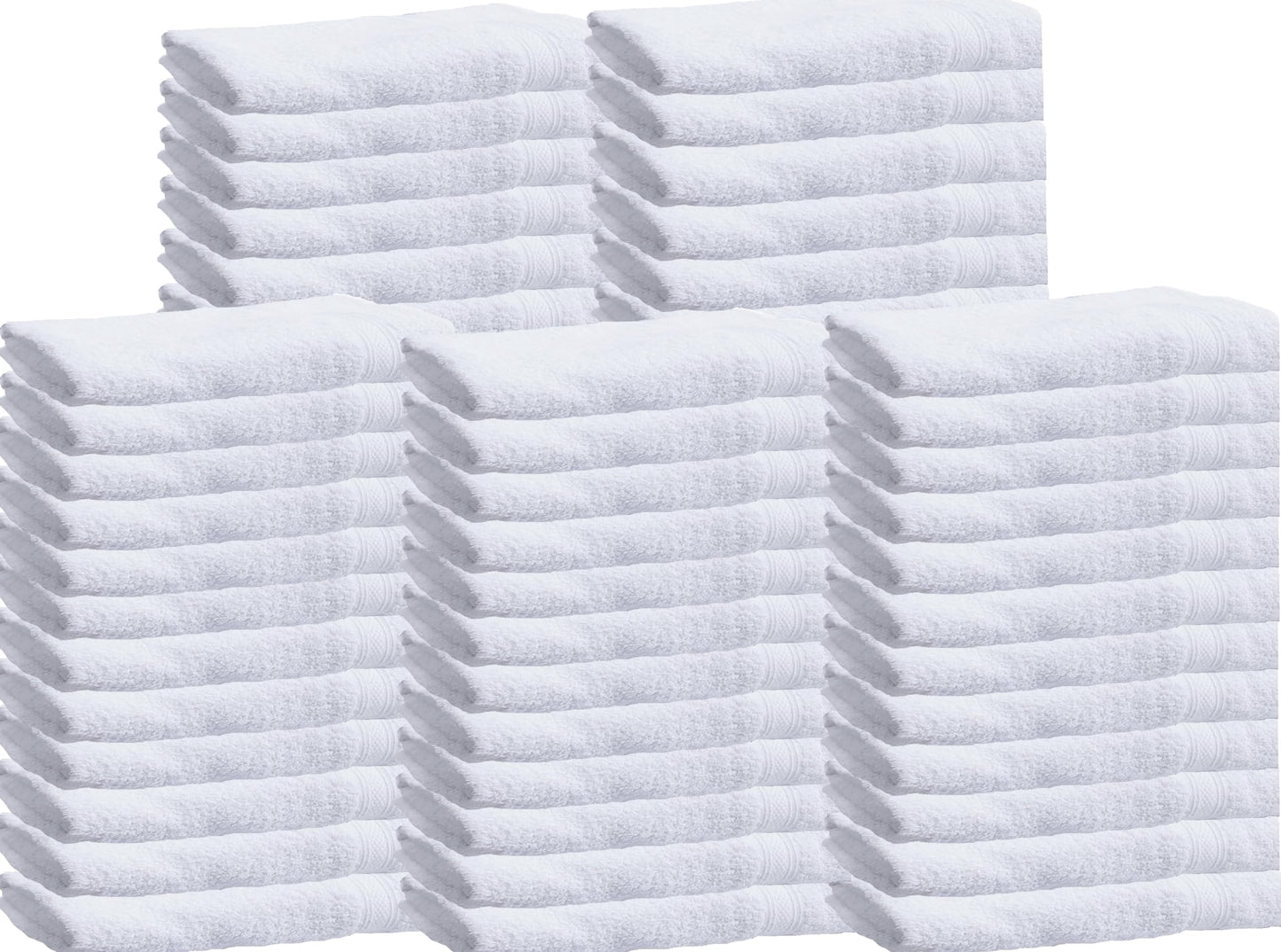 Towels N More 24x48 White Bath Towels - 60 Pack Premium Cotton, Lightweight Soft for Adults, Absorbent Set Ideal for Bathroom, Home, Spa, Hotels/Motels, & Gym Use
