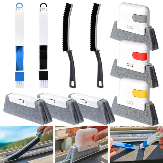XANGNIER Window Sill Cleaner Tool,10 Pcs Magic Door Window Track Cleaning Tools Kit,Sliding Door Track Cleaner,Groove Crevice Cleaning Brush for Tile Lines/Shutter/Car Vents/Air Conditioner/Keyboard
