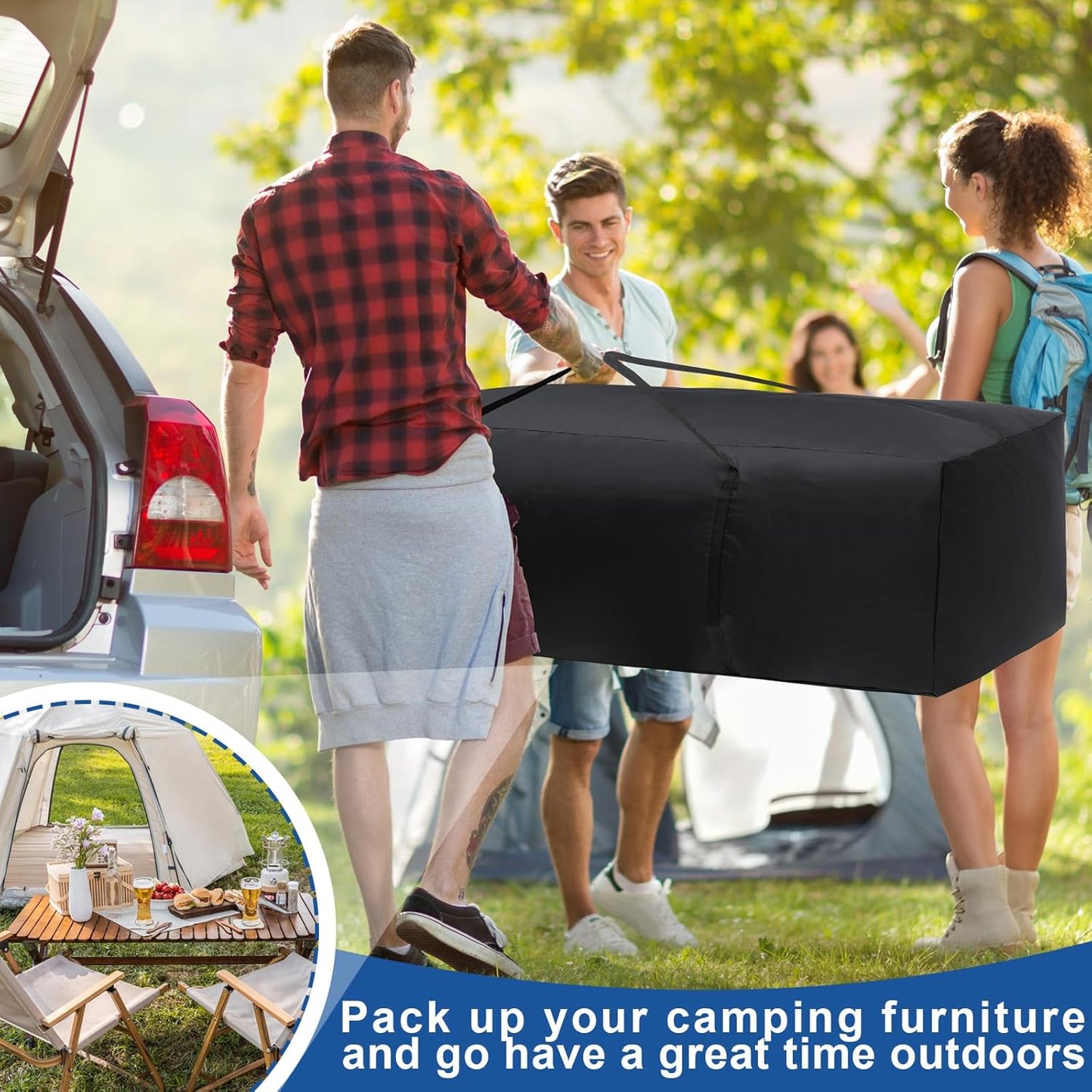 Silkfly 4 Pcs Patio Cushion Storage Bags 48" L x 15" W x 22" H Outdoor Cushion Storage Bag Extra Large Zippered Furniture Pillow Protective Storage Bag Black 420D Oxford Fabric Christmas Tree Storage