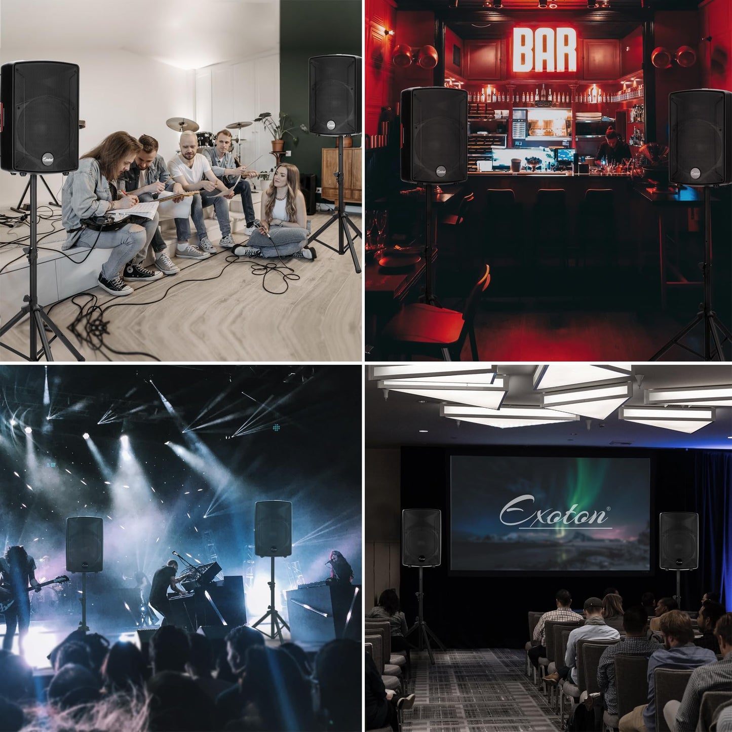 EXOTON EXOTON S-1002 10inch Bluetooth PA System with Powered Mixer Set, Passive Speakers with 4 Channel Mixer/Stands/Mic/Effect Controller/ 48V Phantom Power,for Indoor&Outdoor