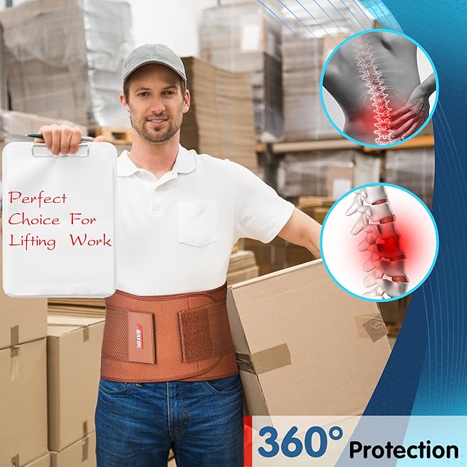 FEATOL Back Brace for Lower Back Pain, Breathable Back Support Belt for Women & Men with Lumbar Pad, Lumbar Support Belt for Heavy Lifting & Work, Scoliosis, Brown, 4XL (Circumference:63-68")