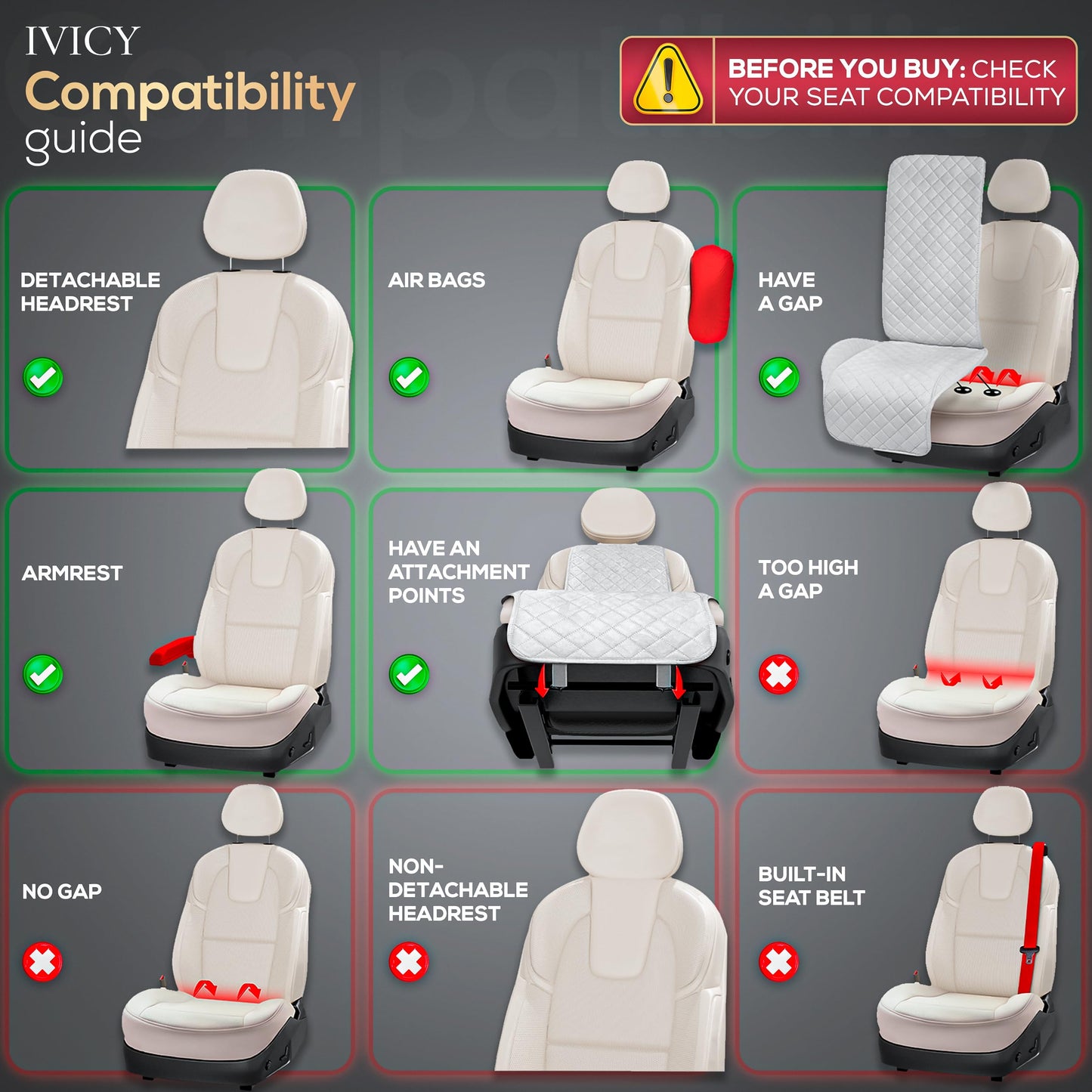 IVICY Faux Linen Car Seat Cover for Cars - Durable & Non-Slip - Front Car Seat Protector Covers for Most Automotive, Vans, SUVs, Trucks - 1 Unit - Light Beige