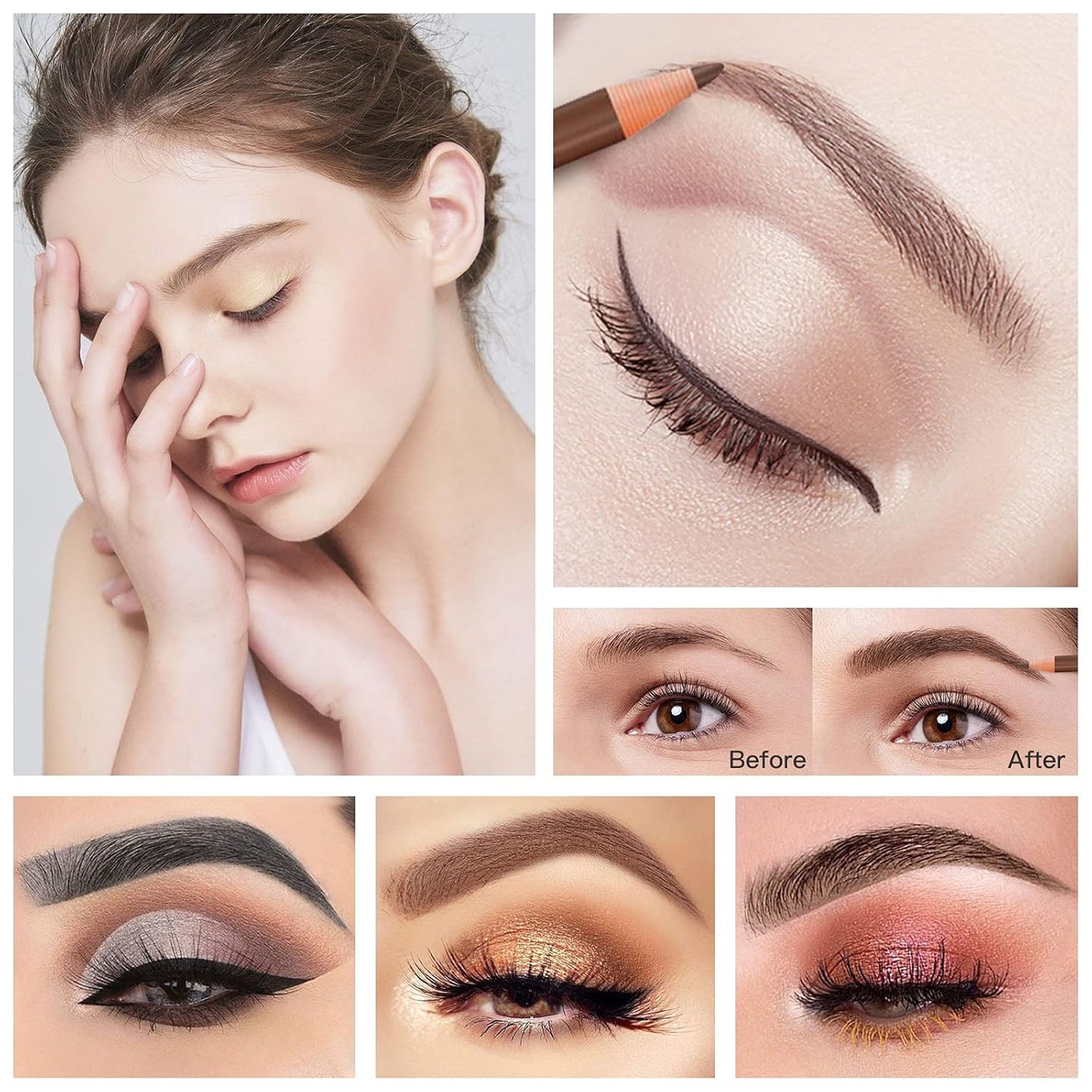 Waterproof Eye-Brow Pen-cil Set, Pull Cord Peel-off Eyebrow Pencil Microblading Pen Supplies Kit, White Eye-Liner Pencil and Eyebrows Tool Tattoo Makeup For Marking (5+1 Brown)