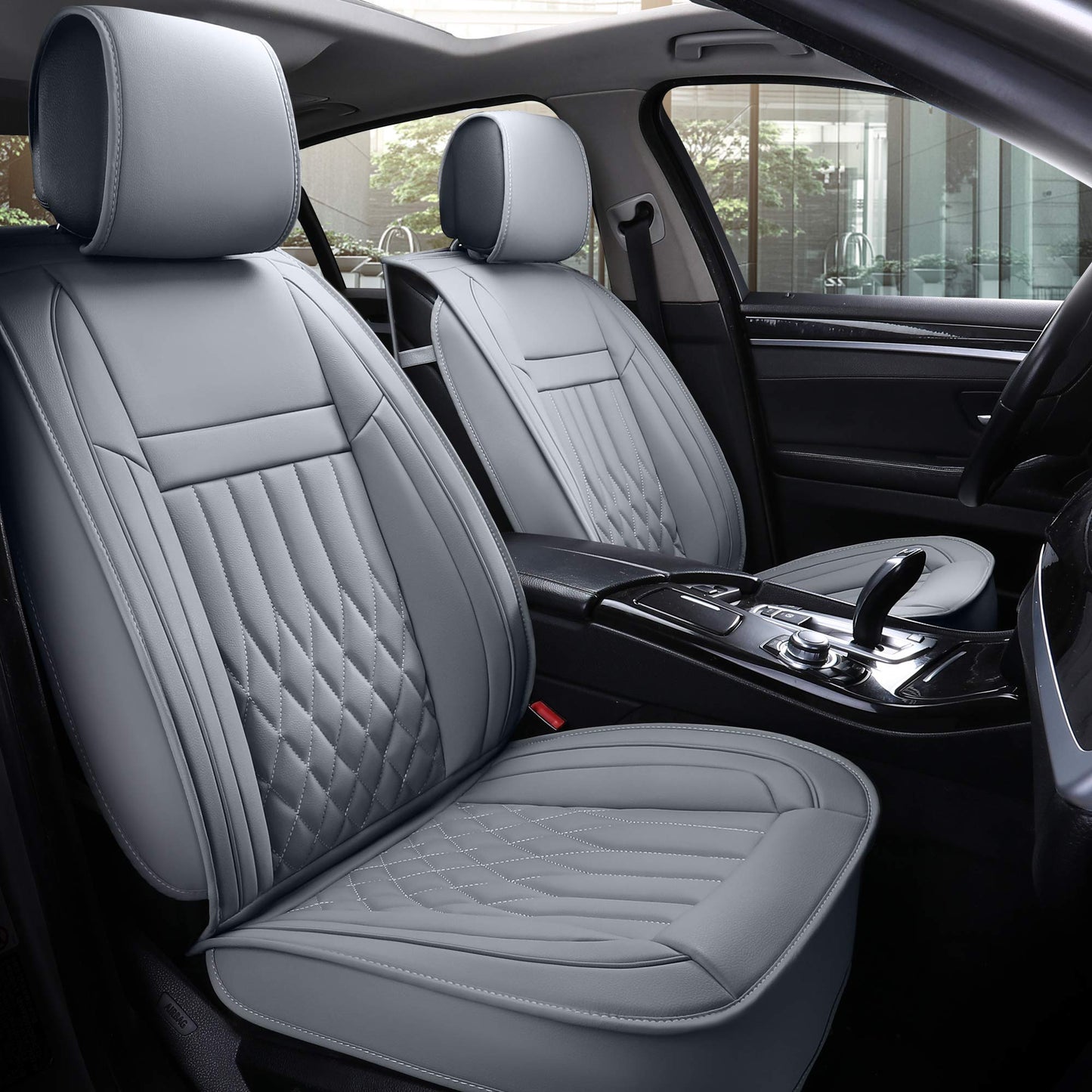 Aierxuan Car Seat Covers Full Set 5pcs with Waterproof Leather,Airbag Compatible Automotive Vehicle Cushion Cover Universal fit for Most Cars (Grey)