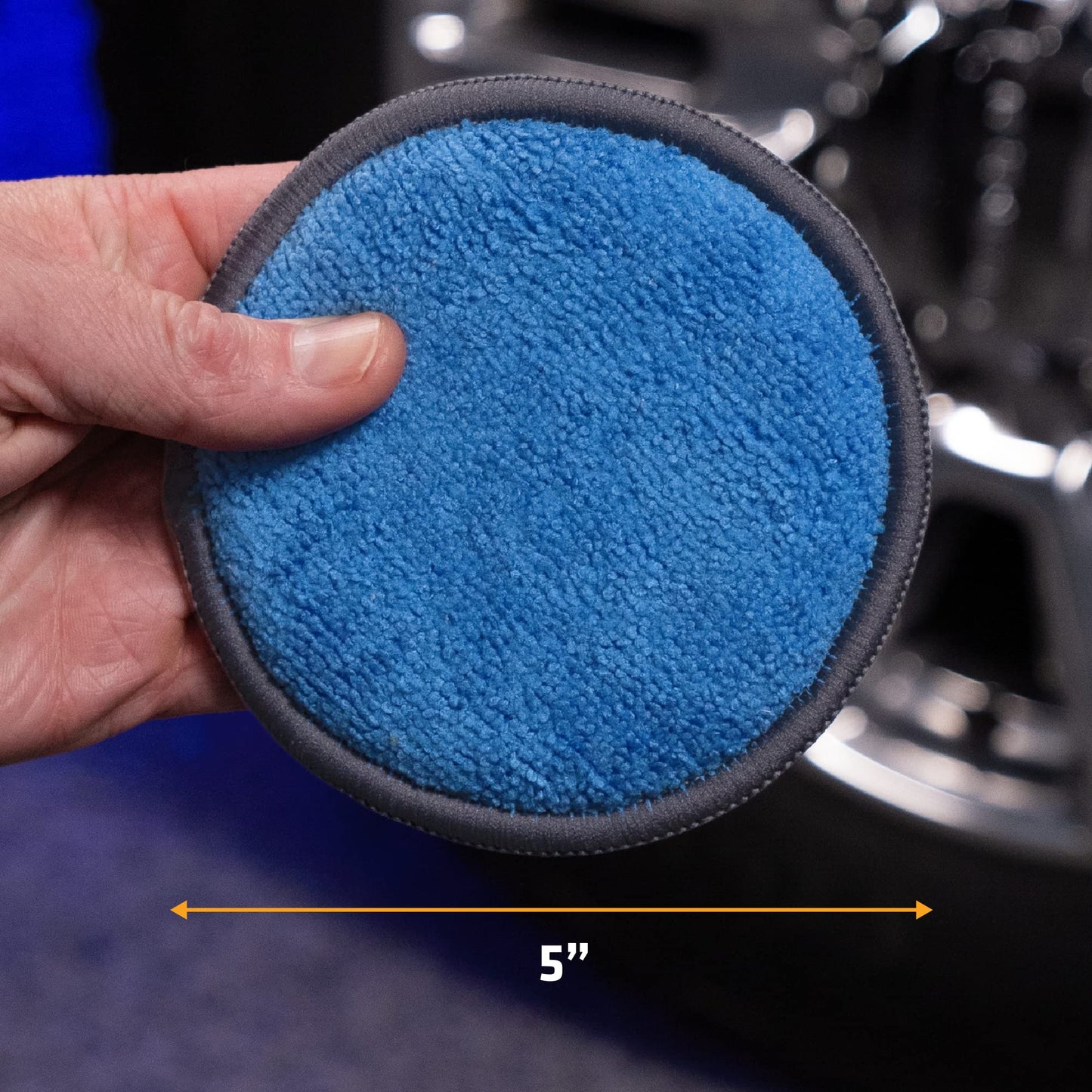 VIKING Microfiber Car and Tire Wax Applicator Pads and Cleaning Pads - Blue/Grey, 5 in. Diameter, 6 Pack