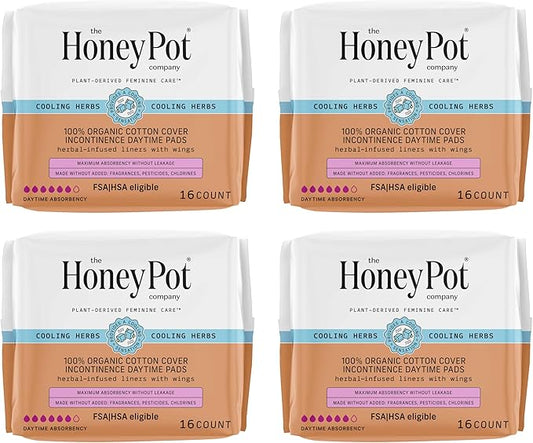 The Honey Pot Company - 64ct - Herbal Pads for Women - Organic Incontinence Daytime w/Wings. Infused w/Essential Oils for Cooling Effect & Postpartum Essentials - Feminine Care - FSA & HSA