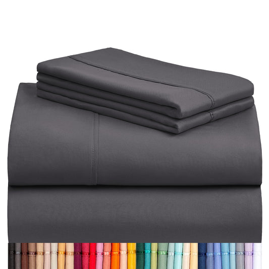 LuxClub 4 PC Queen Sheet Set, Sheets Queen Size, Deep Pockets 18" Wrinkle Free Cooling Sheets Machine Washable Hotel Bedding Silky Soft - Dark Grey Queen