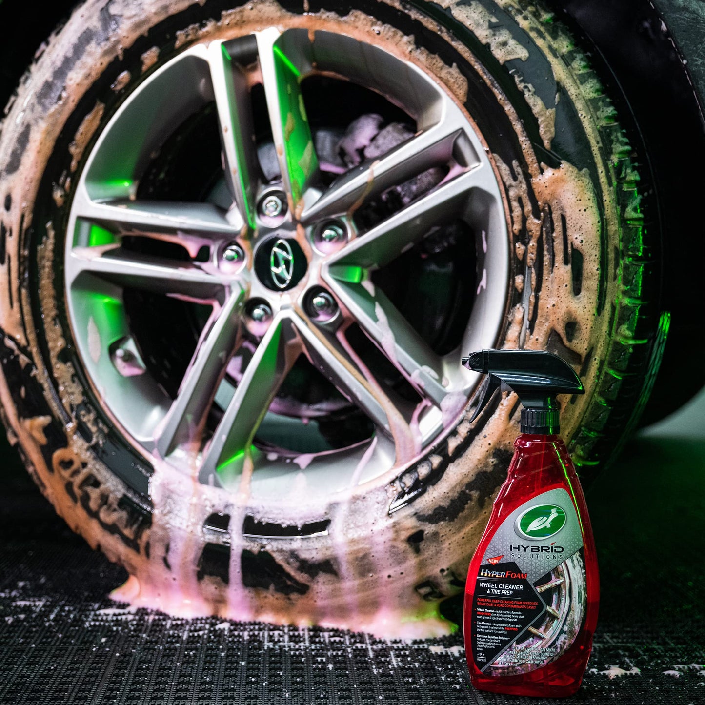 Turtle Wax 53734 Hybrid Solutions Hyper Foam Wheel and Tire Cleaner, Spray on Heavy Duty Formula for Both Wheels and Tires, Brake Dust Remover, Clean and Prep for Tire Shine, 23 oz. (Pack of 1)