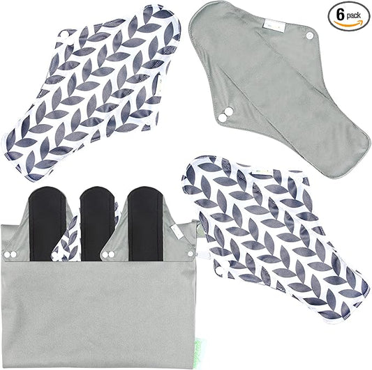 Wegreeco Reusable Menstrual Pads - Soft Cloth Sanitary Pads | Panty Liners - 6 Pack with 1 Cloth Mini Wet Bag (X-Large, Luxury)