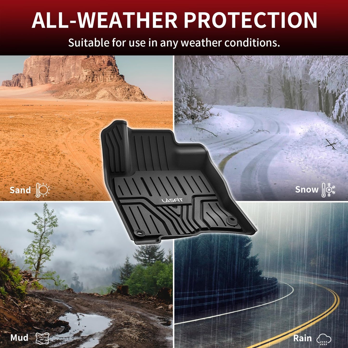 LASFIT Floor Mats for Honda Civic Sedan 2016-2021 & Hatchback 2017-2021 & Coupe 2016-2020, All Weather TPE Custom Fit Floor Liner, 1st & 2nd Row, Black