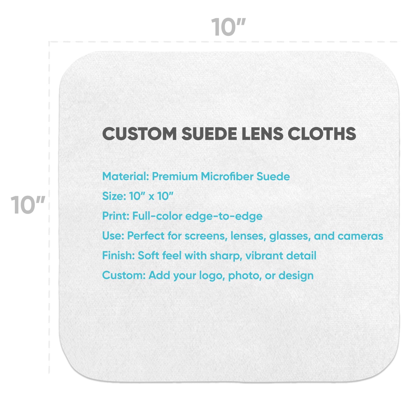 Custom Suede Microfiber Cloths – Trade Show Giveaways 100 Pack | Soft Cleaning Towels for Eyewear, Screens, Phones Lens | Custom Merchandise | Bulk Promotional Items | 10x10 Lens Cloth