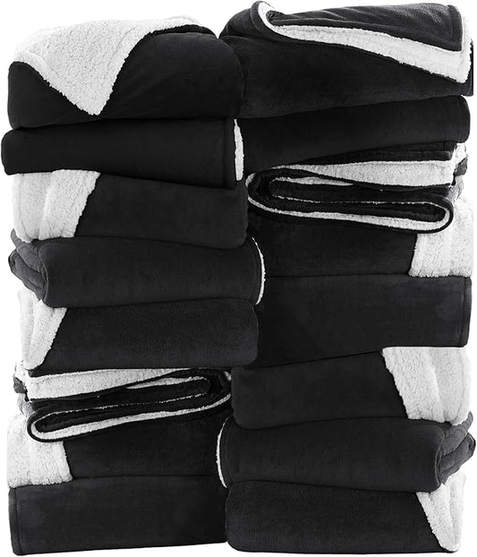 IR Imperial Rooms Black Sherpa Fleece Throw Blanket for Bed - Wholesale Bulk Pack of 16 Sherpa Blankets - Soft Fluffy Throw Blankets for Hotels, Guest Bedroom, 50x60 Inches