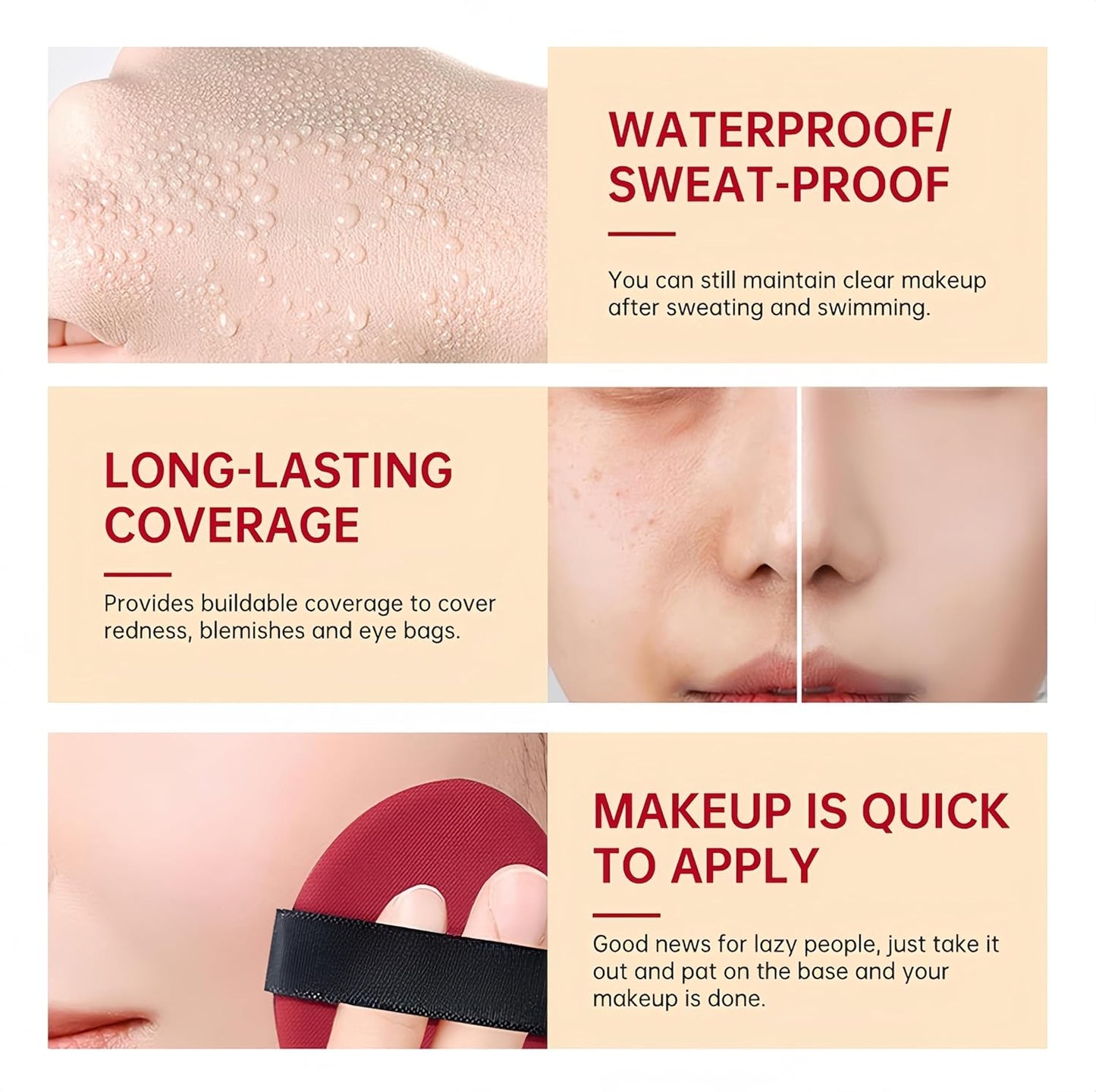 MAEPEOR Cushion Foundation 9 Colors Full Coverage Weightless Satin Glow Foundation Hydrating Long-Lasting Cushion BB Cream (Color 04)