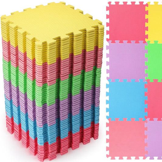 Nuanchu 60 Pcs Kids Foam Puzzle Floor Mat Bulk Solid Color Foam Play Mat with Borders Interlocking Multi Use Floor Rug for Baby Toddler Children Crawling Exercise Playroom 12 inch (Colorful)